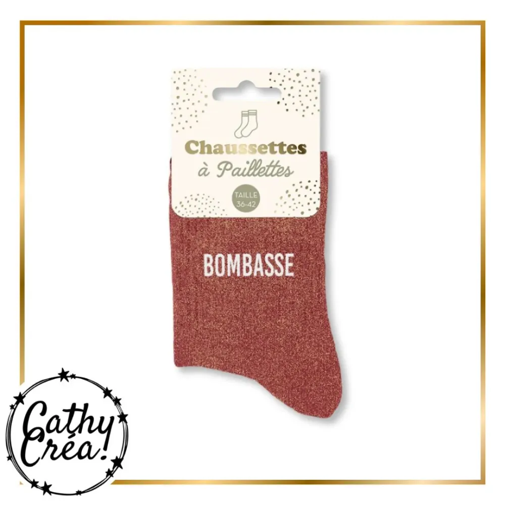 🧦 Chaussettes paillettes "BOMBASSE" – cadeau fun pour femme 🎁
