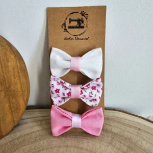 Lot de 3 nœuds rose fleurs