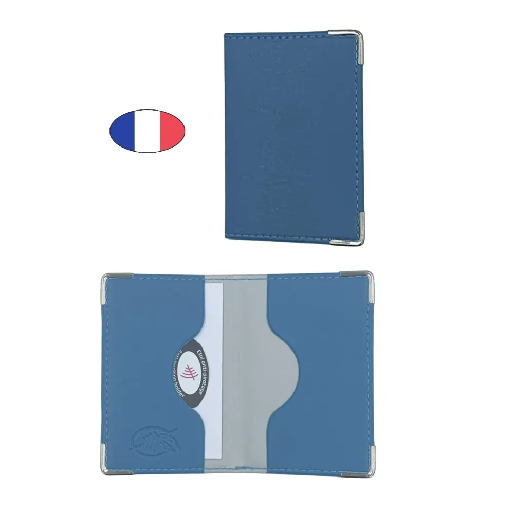 Etui anti-piratage 2 cartes bancaire - Bleu turquoise - simili cuir - Fabriqué en France - Porte CB anti RFID