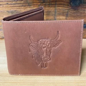 Portefeuille en cuir naturel orné d'un motif vache