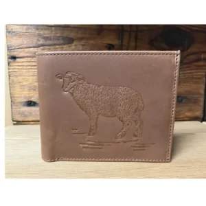 Portefeuille en cuir naturel orné de motifs de moutons