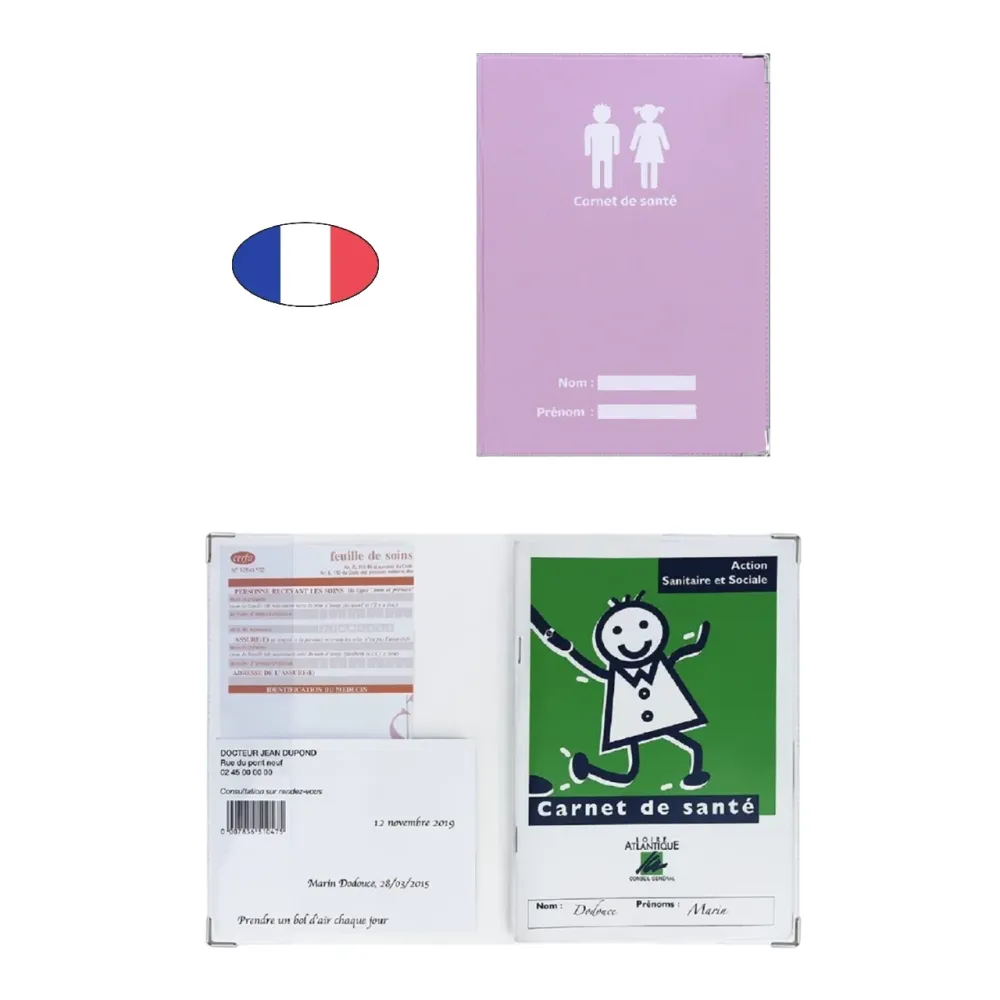 Protège carnet de santé/ordonnances - Rose pastel - Fabriqué en France
