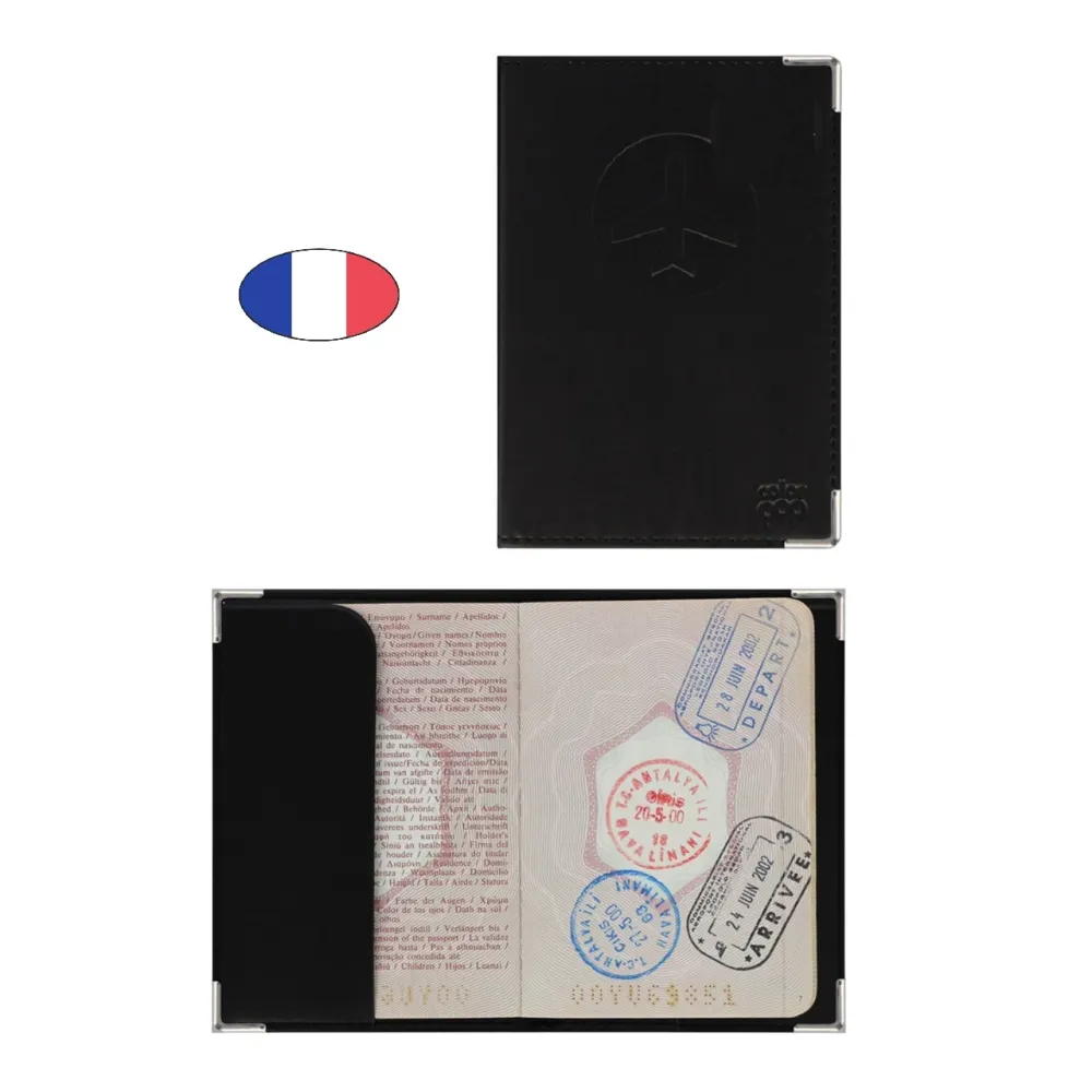 Protège passeport anti-piratage - Noir - simili cuir - Fabriqué en France